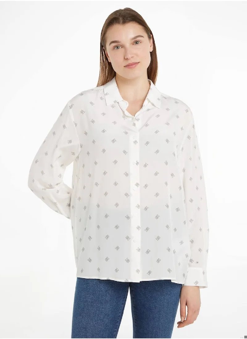 تومي هيلفيغر Women's Monogram Slik Relaxed Shirt  - Silk, White