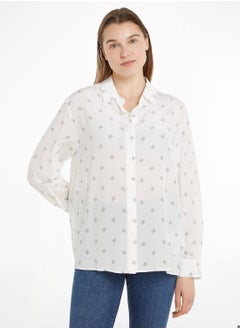 TOMMY HILFIGER Women's Monogram Slik Relaxed Shirt  - Silk, White  - Image 1