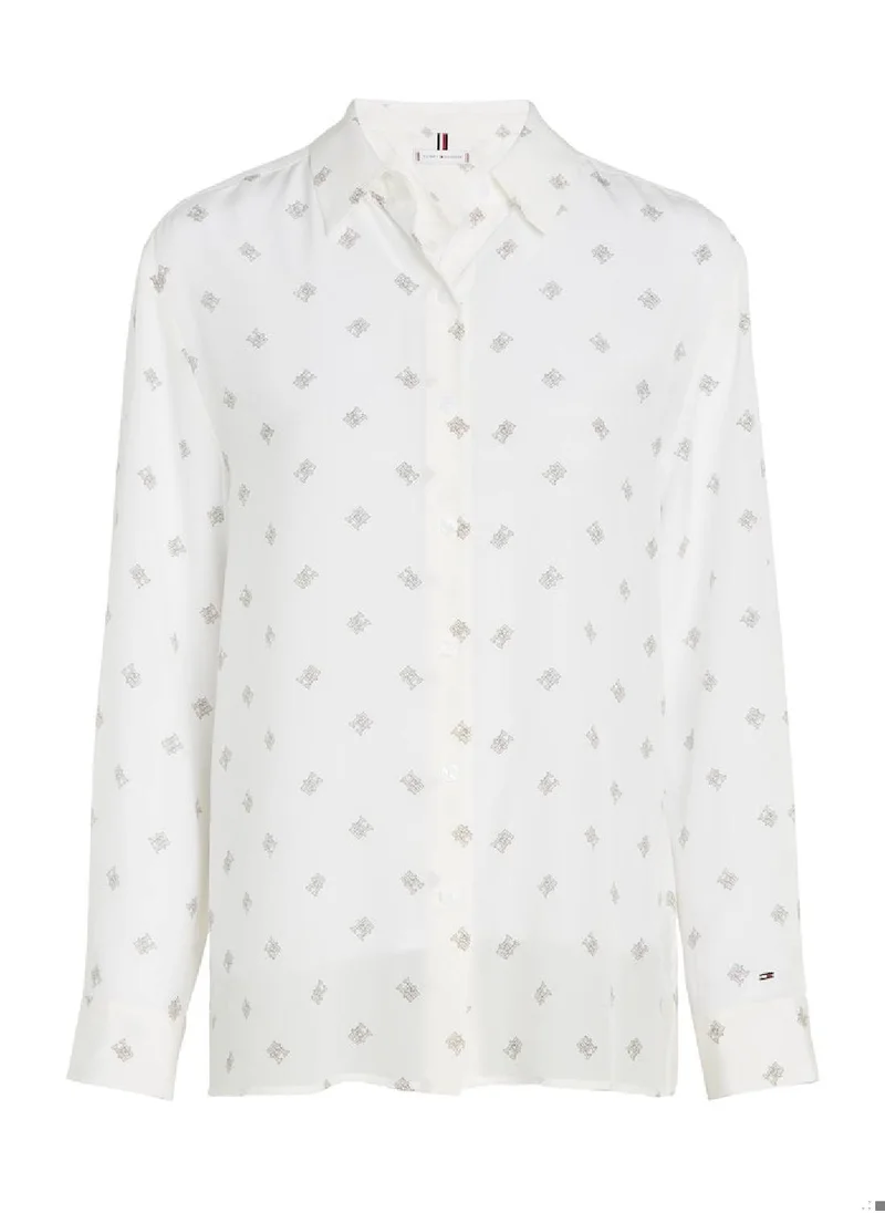 تومي هيلفيغر Women's Monogram Slik Relaxed Shirt  - Silk, White