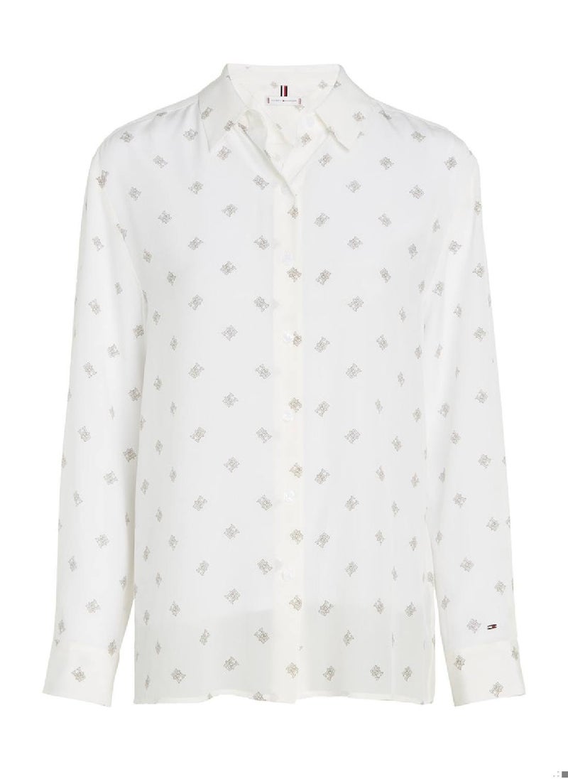 TOMMY HILFIGER Women's Monogram Slik Relaxed Shirt  - Silk, White  - Image 2