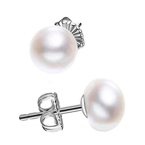 JORA Classic Dainty 925 Sterling Silver 6mm White Freshwater Cultured Pearl Stud Earrings for Women - Image 1
