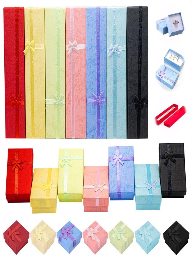 Yauhar 21Pcs 7 Colors Empty Jewelry Gift Boxes with Lids Assortment Set Contains 1.5” x 1.5” & 2”x 3” & 7.9”x 1.6” Cardboard Bowknot Packaging Box for Displaying Bracelet Rings Necklaces Earrings - Image 1