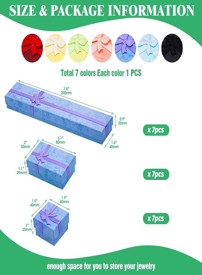 Yauhar 21Pcs 7 Colors Empty Jewelry Gift Boxes with Lids Assortment Set Contains 1.5” x 1.5” & 2”x 3” & 7.9”x 1.6” Cardboard Bowknot Packaging Box for Displaying Bracelet Rings Necklaces Earrings - Image 2