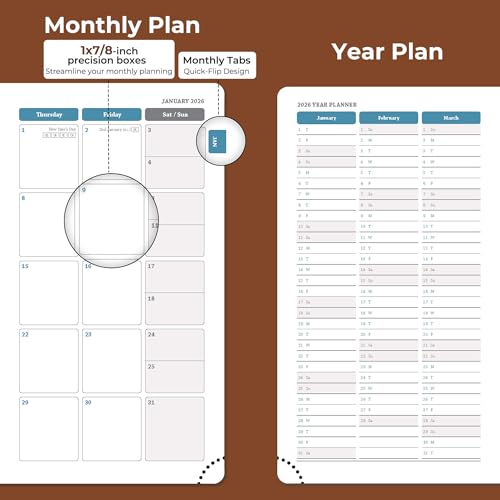IN-LUXPRO Planner 2026 Daily Weekly and Monthly,6.5"x3.75",12 Months Spiral Bound Calendar Agenda with Self-adhesive Pen Holder,2026 Appointment Book with Vegan Leather Soft Cover,Brown - Image 4