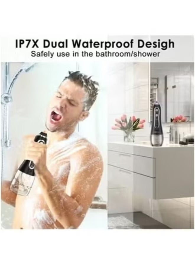 TIGER Portable Dental Water Flosser with 6 Jet Tips – Cordless Rechargeable Oral Irrigator for Teeth, Braces, Gums & Bridges – Sleek Black Water Jet Floss with Adjustable Pressure, USB Charging, IPX7 Waterproof – Professional Dental Care for Home & Travel - Image 4