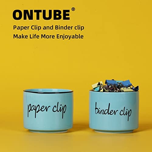 ONTUBE Ceramic Paper Clip Holder and Binder Clip Holder Set Dispenser Organizer for Desk (Turquoise) - Image 2