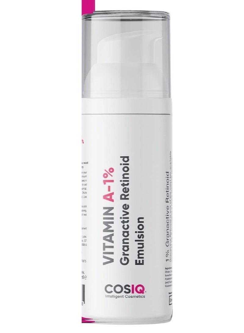 CosIQ Cos-IQ 1% Vitamin A Granactive Retinoid Emulsion Face Serum | Vit-A Anti Ageing Night Cream Serum for Wrinkles, Fine Lines & Acne | For Women & Men | 30ml - Image 2