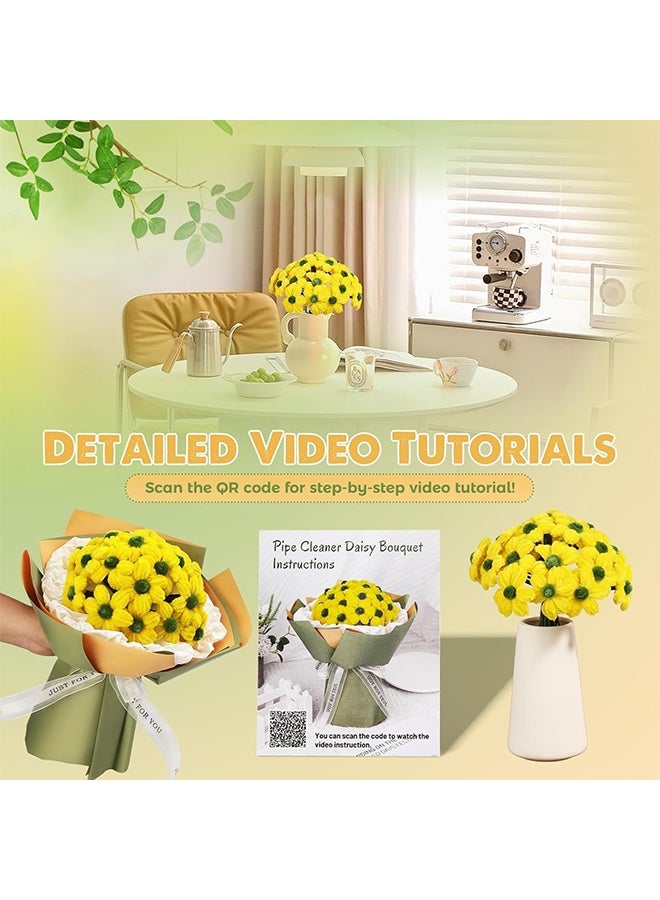 Lemon Rose Pipe Cleaners for Craft, Tulip Pipe Cleaners for Craft, 30cm Green and Yellow Pipe Cleaners, Fuzzy Sticks Craft Supplies, Chenille Stems with Flower Pole, Flower Core & Gardening Tape, Arts & Crafts for DIY(8 Flowers) - Image 2