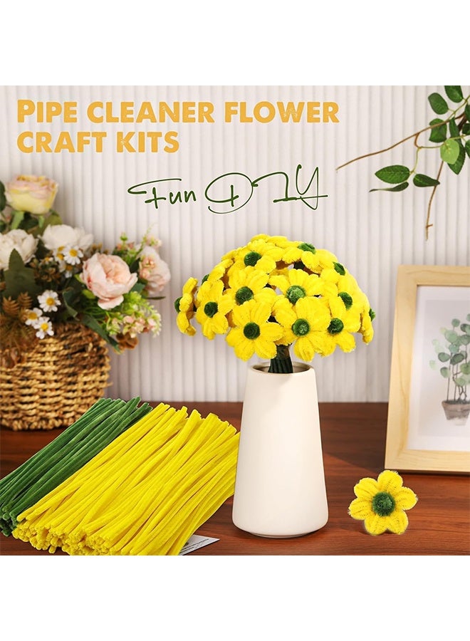 Lemon Rose Pipe Cleaners for Craft, Tulip Pipe Cleaners for Craft, 30cm Green and Yellow Pipe Cleaners, Fuzzy Sticks Craft Supplies, Chenille Stems with Flower Pole, Flower Core & Gardening Tape, Arts & Crafts for DIY(8 Flowers) - Image 4