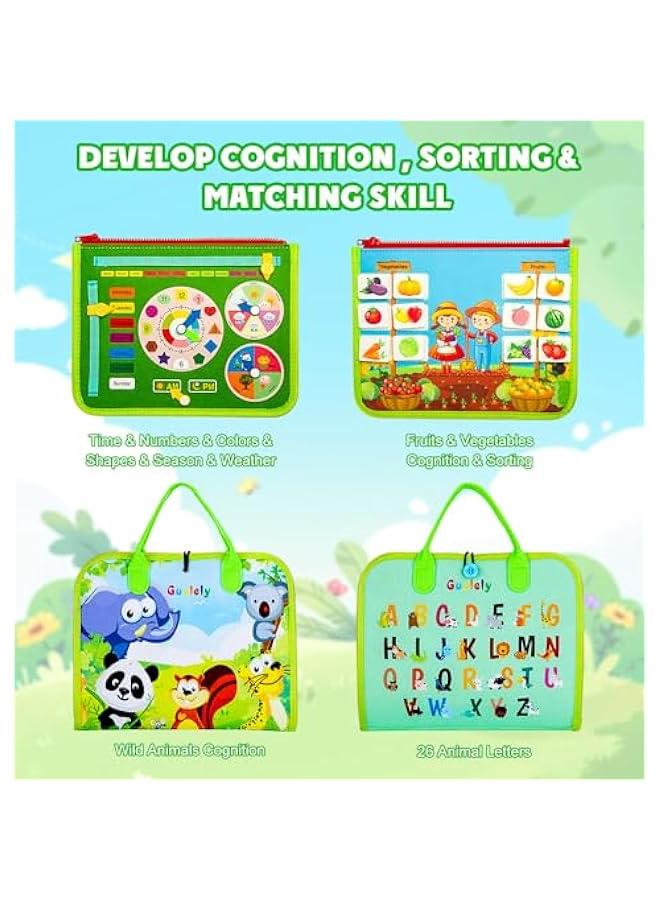Guolely Busy Board - Montessori Toys for 1 2 3 4 Year Old with Life Skill, Role-Play,Alphabet, Number, Shape, Animal, Weather, Toddlers Travel Toy Gift Ideal for Boy Girl-Green - Image 4