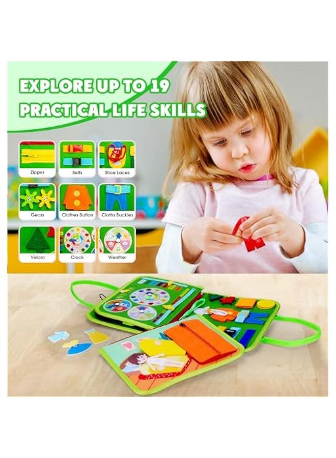 Guolely Busy Board - Montessori Toys for 1 2 3 4 Year Old with Life Skill, Role-Play,Alphabet, Number, Shape, Animal, Weather, Toddlers Travel Toy Gift Ideal for Boy Girl-Green - Image 2