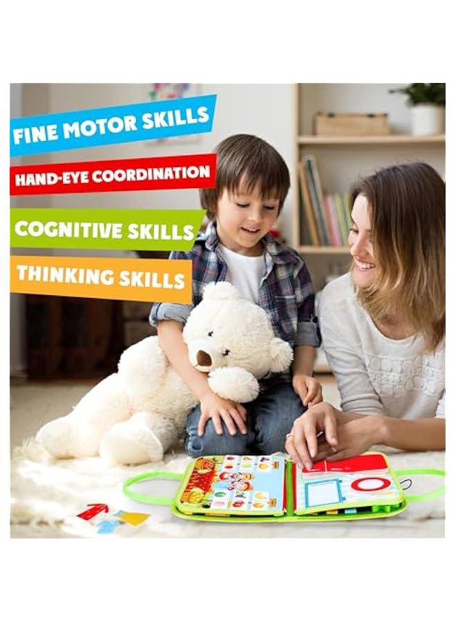 Guolely Busy Board - Montessori Toys for 1 2 3 4 Year Old with Life Skill, Role-Play,Alphabet, Number, Shape, Animal, Weather, Toddlers Travel Toy Gift Ideal for Boy Girl-Green - Image 5