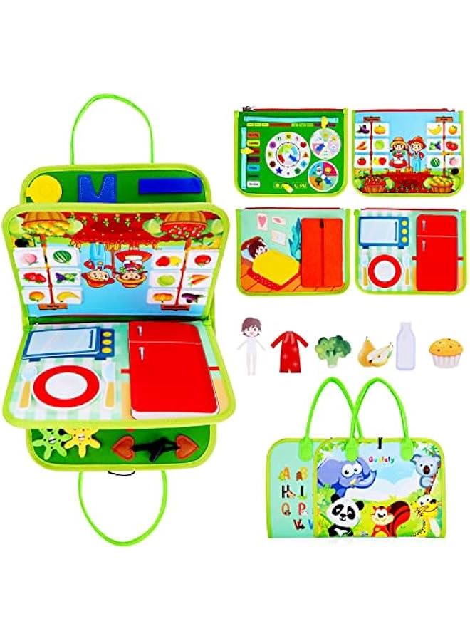 Guolely Busy Board - Montessori Toys for 1 2 3 4 Year Old with Life Skill, Role-Play,Alphabet, Number, Shape, Animal, Weather, Toddlers Travel Toy Gift Ideal for Boy Girl-Green - Image 1