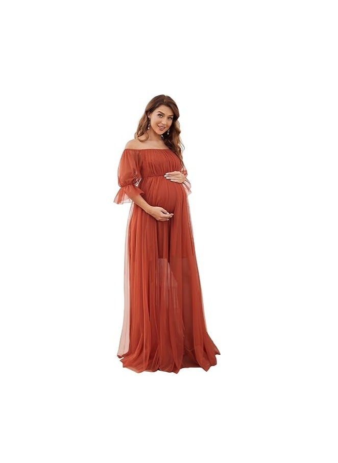 Women's Off-Shoulder A-line Tulle Maternity Dress for Baby Shower - Image 1