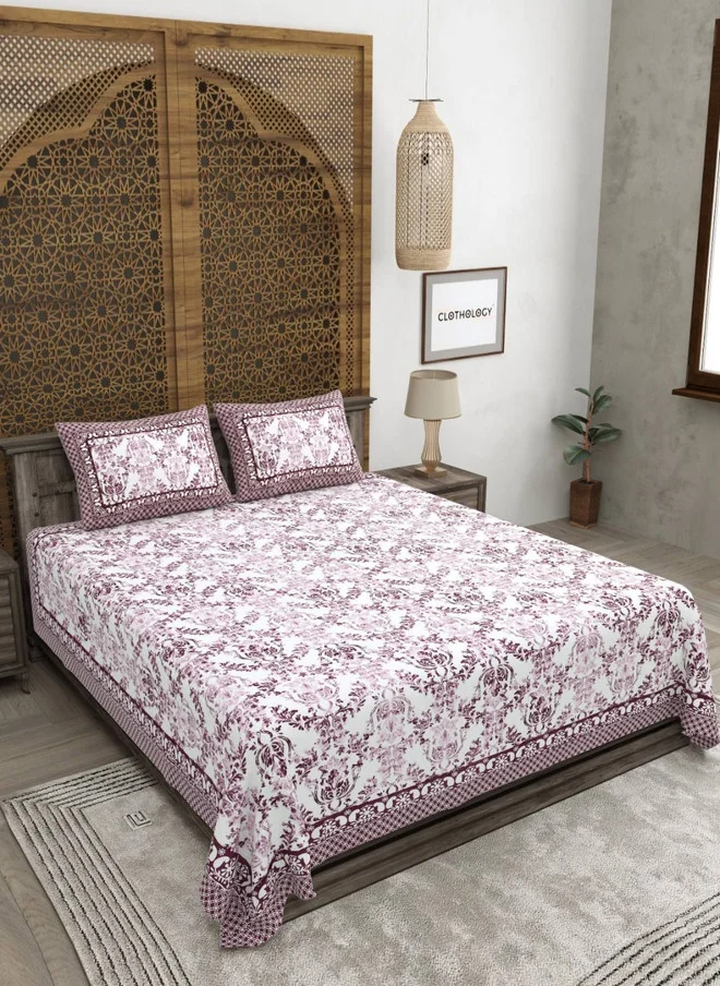 CLOTHOLOGY CLOTHOLOGY Pink & White Printed Pure Cotton 180 TC King Bedsheet Set