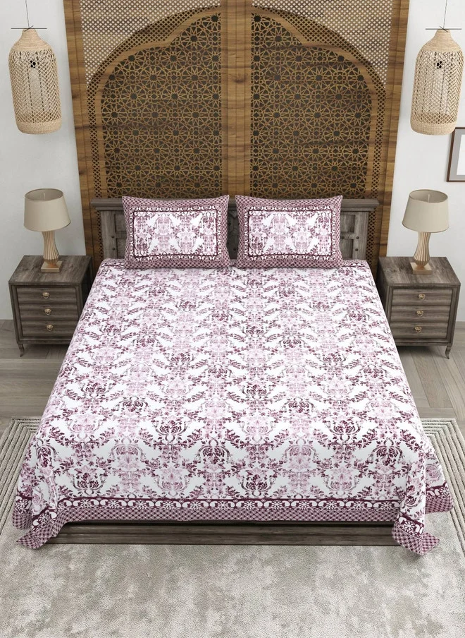 CLOTHOLOGY CLOTHOLOGY Pink & White Printed Pure Cotton 180 TC King Bedsheet Set