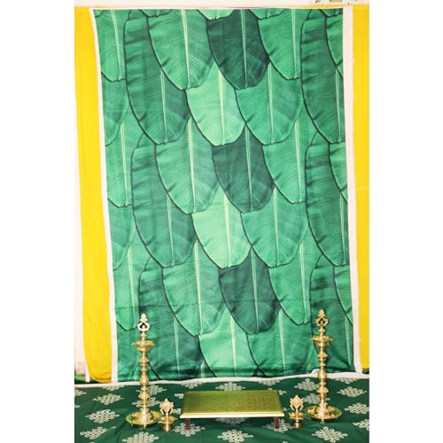 Sri Yagnaa - Backdrop Cloth for Pooja Decoration - M 10 - Traditional Background Curtain Cloth for Festival (5x8 Ft) (Plain Big Banana Leaf Backdrop) - Image 2