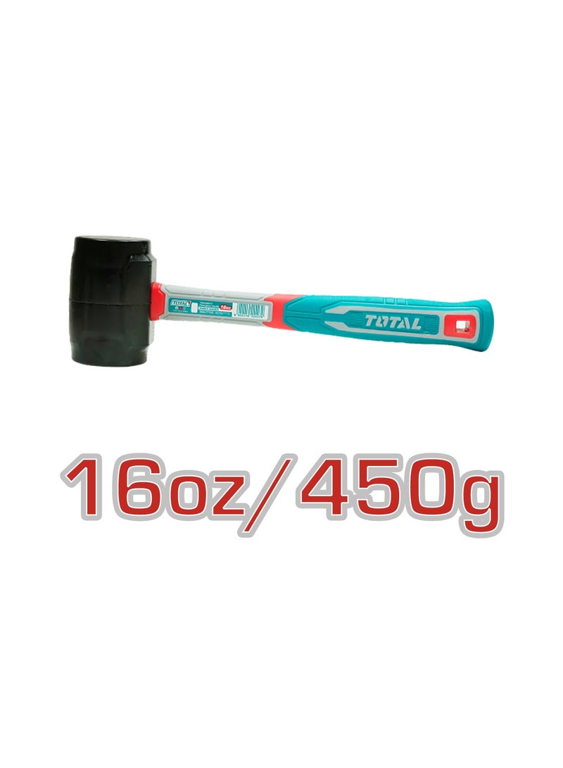 TOTAL 16oz (450g) Professional Rubber Mallet - Non-Marring & Non-Sparking Soft Face Hammer with High-Strength Fiberglass Handle - THRUH6816 - Image 2