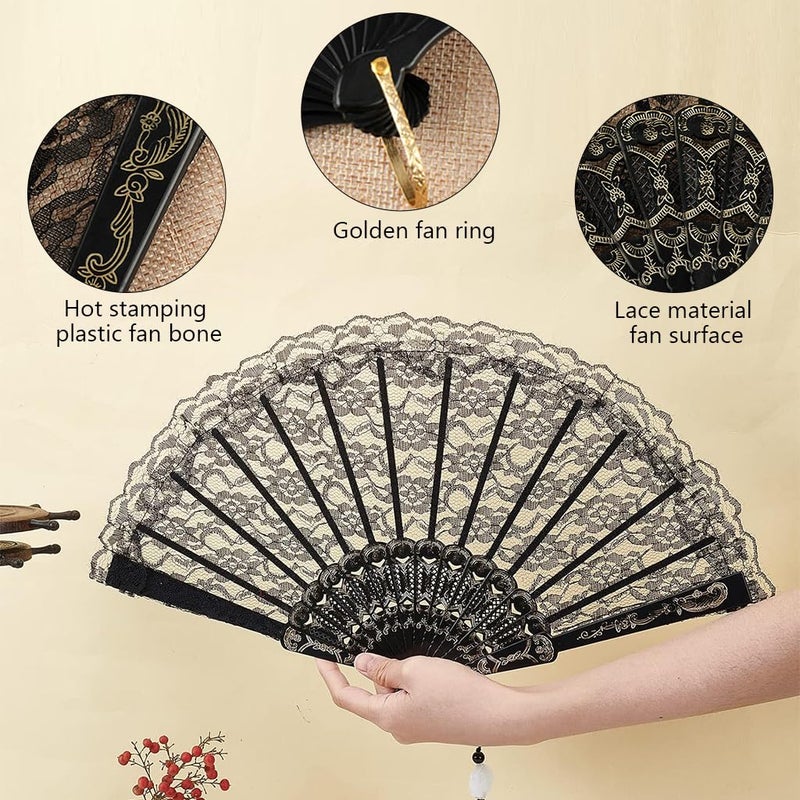 SUPVOX Supvox Lace Folding Fan Handheld Bamboo Hand Fans with White Lotus Jade Tassel for Women Wedding Party Favor Costume Dancing Party  - Image 4
