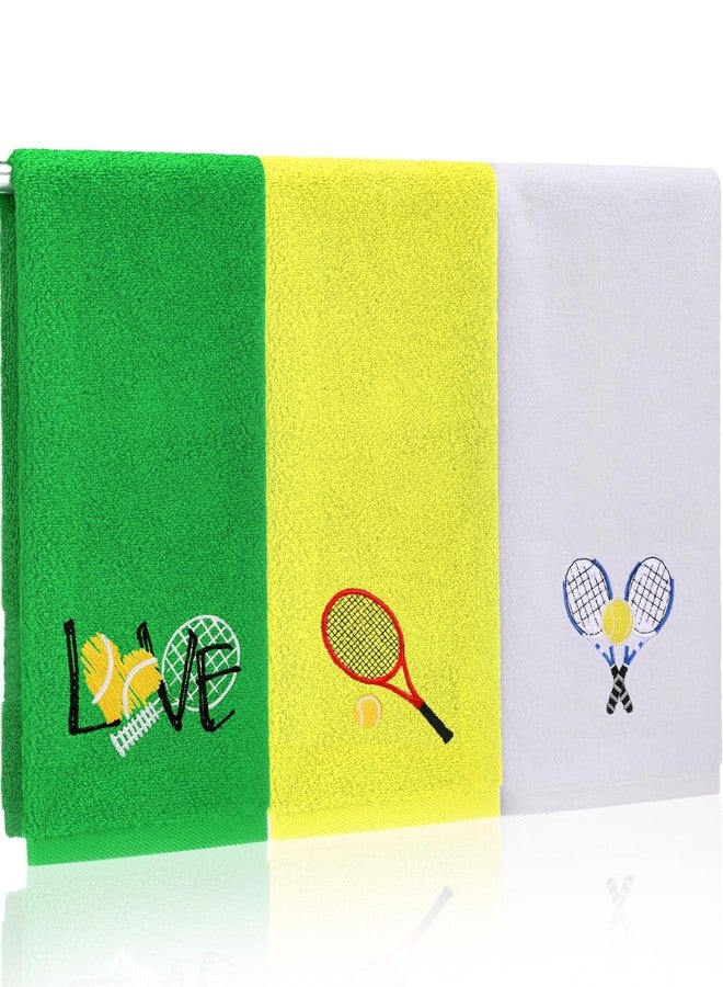 Mindsoft 3pcs Tennis Hand Towels Cotton Embroidered Racket Love Bathroom Towels for Women Men Cotton Absorbent Soft Kitchen Towel Tennis Lover Gift for Player Team Sports, 14 x 29 Inch - Image 1