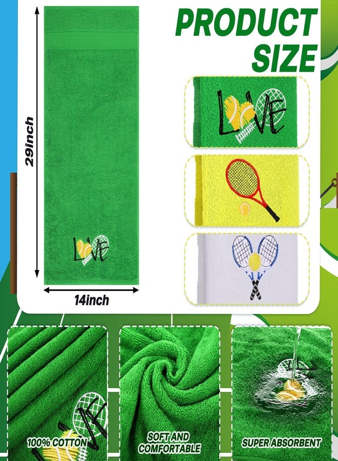 Mindsoft 3pcs Tennis Hand Towels Cotton Embroidered Racket Love Bathroom Towels for Women Men Cotton Absorbent Soft Kitchen Towel Tennis Lover Gift for Player Team Sports, 14 x 29 Inch - Image 2
