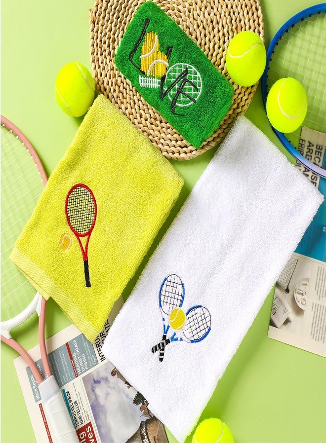 Mindsoft 3pcs Tennis Hand Towels Cotton Embroidered Racket Love Bathroom Towels for Women Men Cotton Absorbent Soft Kitchen Towel Tennis Lover Gift for Player Team Sports, 14 x 29 Inch - Image 3
