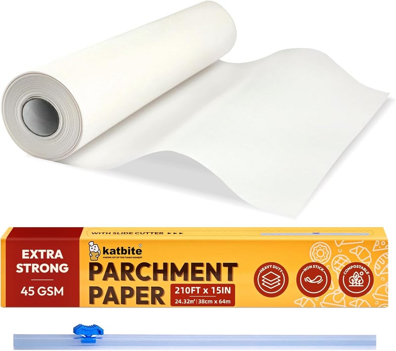 katbite 205 SQ FT Non-Stick Silicone Parchment Paper Rolls For Baking (15 inch) - Image 1