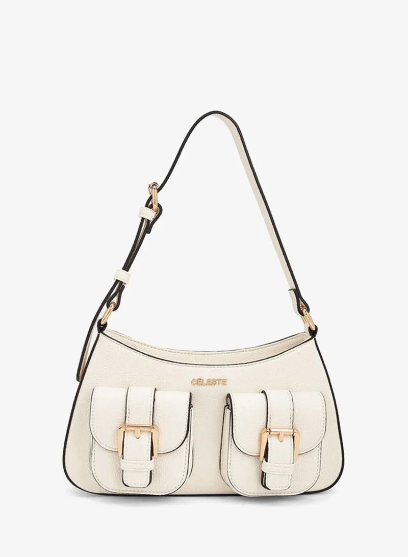 سيليست Textured Shoulder Bag With Zip Closure