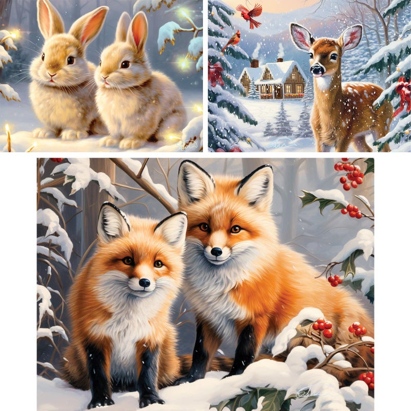 Bits and Pieces Value Set of Three 3 Cute Winter Animals Jigsaw Puzzles for Adults Jigsaws Puzzle Bundle by Stewart 18 x 24 Each 500 Piece Puzzle - Image 3