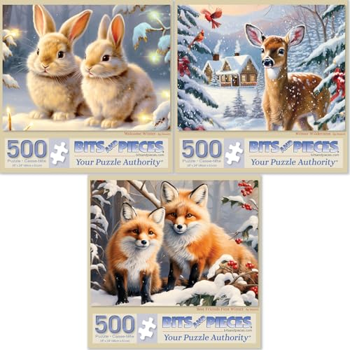 Bits and Pieces Value Set of Three 3 Cute Winter Animals Jigsaw Puzzles for Adults Jigsaws Puzzle Bundle by Stewart 18 x 24 Each 500 Piece Puzzle - Image 5
