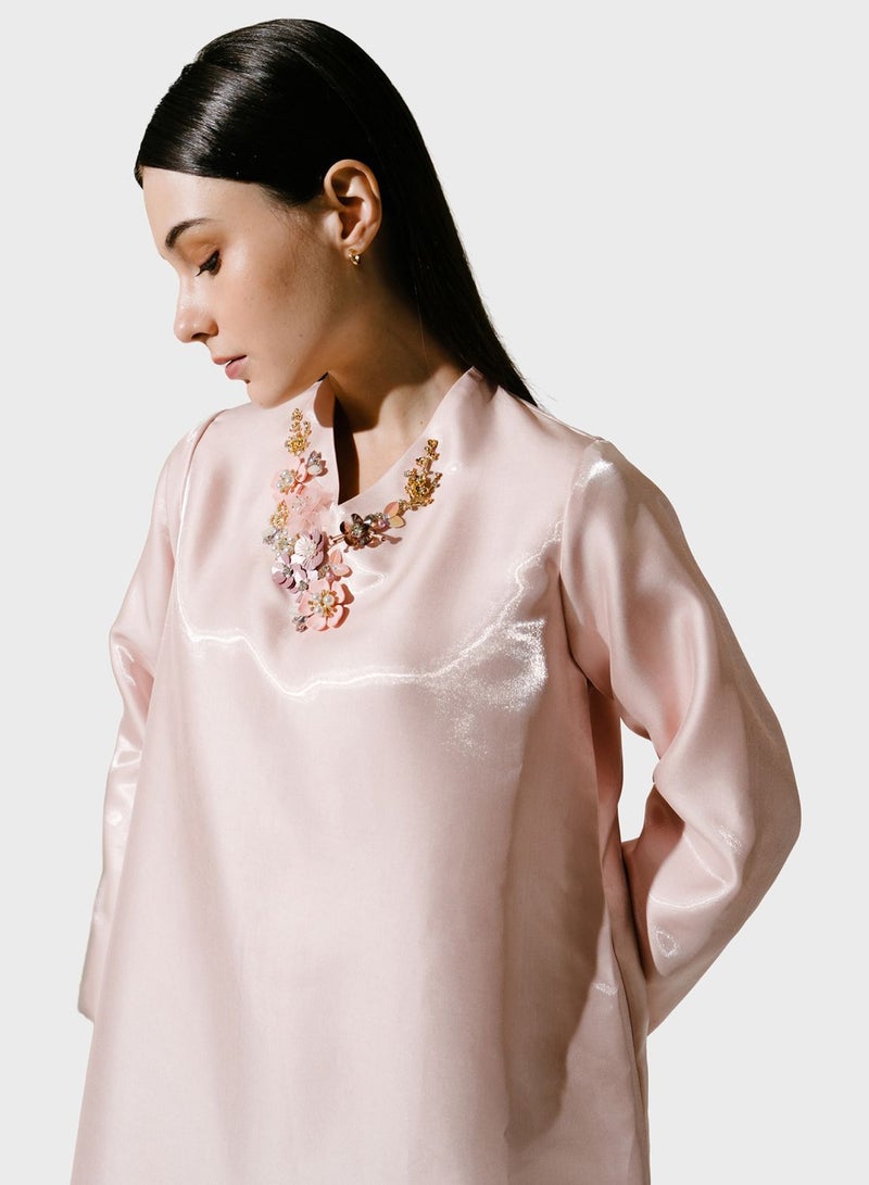 Demure Embroidered Neck Dress - Image 3