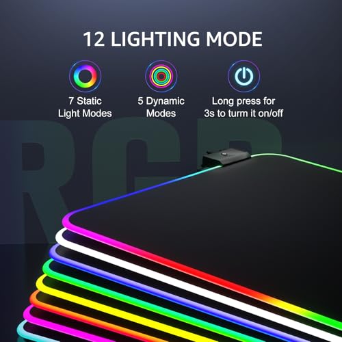 KTRIO RGB Large Gaming Mouse Pad Desk Mat, Superior Micro-Weave Cloth for Precise Mouse Control, Non-Slip Rubber Base, Stitched Edges, Water-Resistant, for Gamer, Office & Home, 31.5 x 15.7 in - Image 3