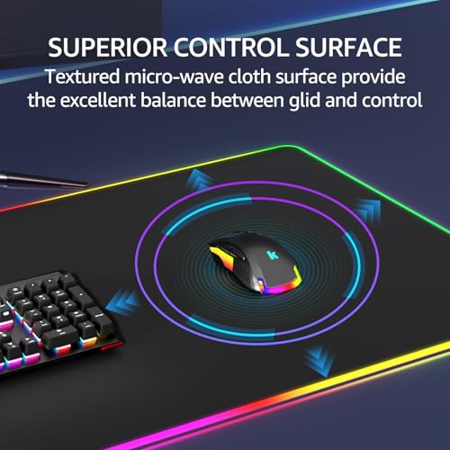 KTRIO RGB Large Gaming Mouse Pad Desk Mat, Superior Micro-Weave Cloth for Precise Mouse Control, Non-Slip Rubber Base, Stitched Edges, Water-Resistant, for Gamer, Office & Home, 31.5 x 15.7 in - Image 4