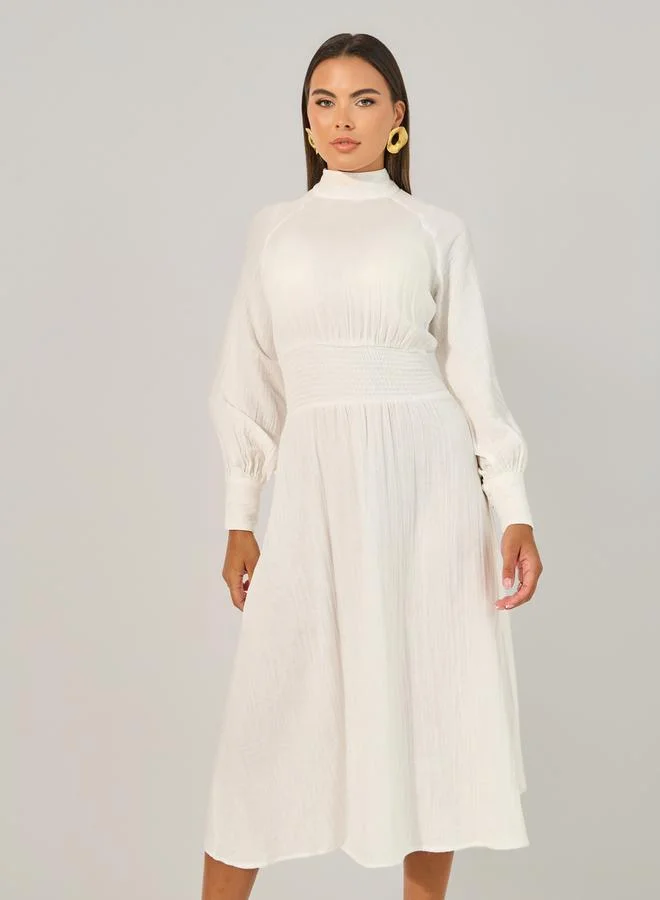 Styli Shirred Waist Midi Dress