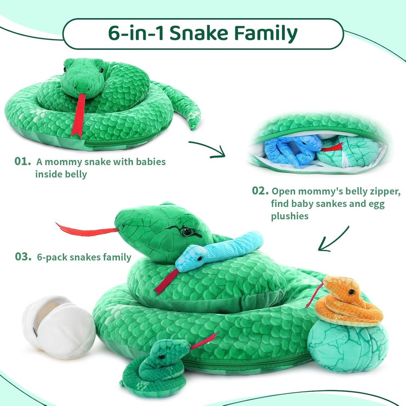 MorisMos Giant Snake Soft Toy Large with Babies in Eggs, 140cm Long Anaconda Snakes Teddy Stuffed Animal Plush Toys Cuddly Lifelike, Present for Boys Girls Kids Christmas Birthday Party Decorations - Image 2