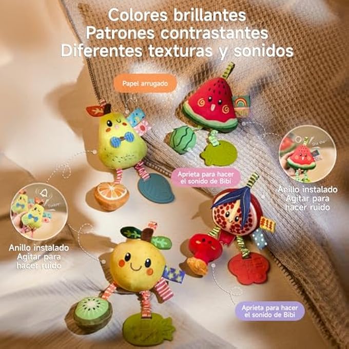 TUMAMA BABY HANGING RATTLE TOYS 4 PACK FRUIT SOFT SENSORY SET FOR CAR SEAT STROLLER MOBILE 0 3 6 9 12+ MONTHS - Image 3