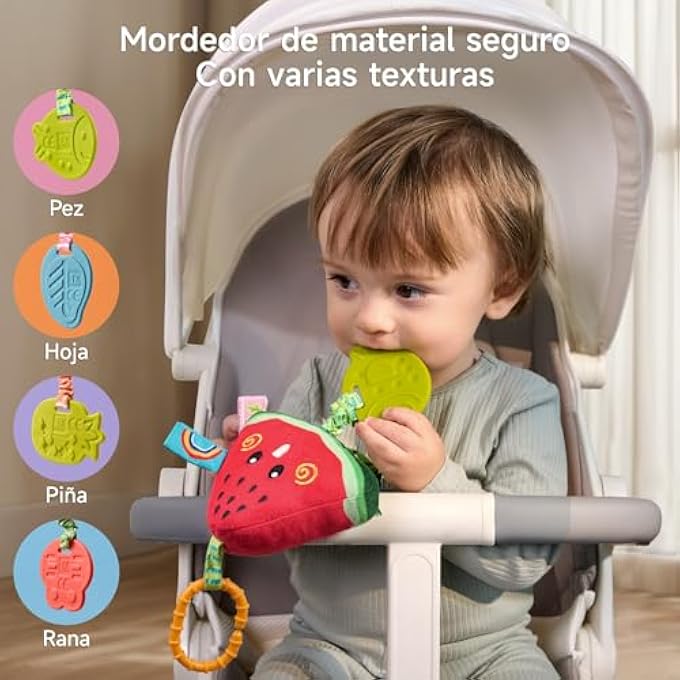 TUMAMA BABY HANGING RATTLE TOYS 4 PACK FRUIT SOFT SENSORY SET FOR CAR SEAT STROLLER MOBILE 0 3 6 9 12+ MONTHS - Image 4