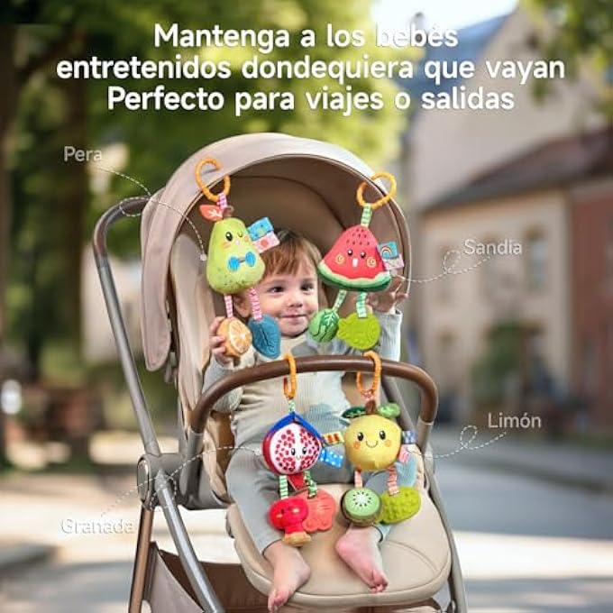 TUMAMA BABY HANGING RATTLE TOYS 4 PACK FRUIT SOFT SENSORY SET FOR CAR SEAT STROLLER MOBILE 0 3 6 9 12+ MONTHS - Image 5
