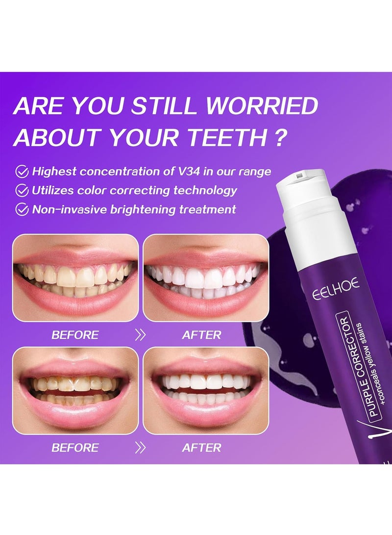 إيلهو معجون أسنان أرجواني مصحح اللون - معجون أسنان أرجواني لتبييض الأسنان بنكهة النعناع، ​​معجون أسنان مبيض أرجواني لإزالة بقع الأسنان - Image 3