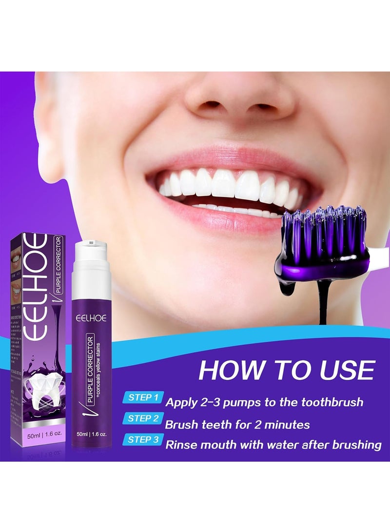 إيلهو معجون أسنان أرجواني مصحح اللون - معجون أسنان أرجواني لتبييض الأسنان بنكهة النعناع، ​​معجون أسنان مبيض أرجواني لإزالة بقع الأسنان - Image 4