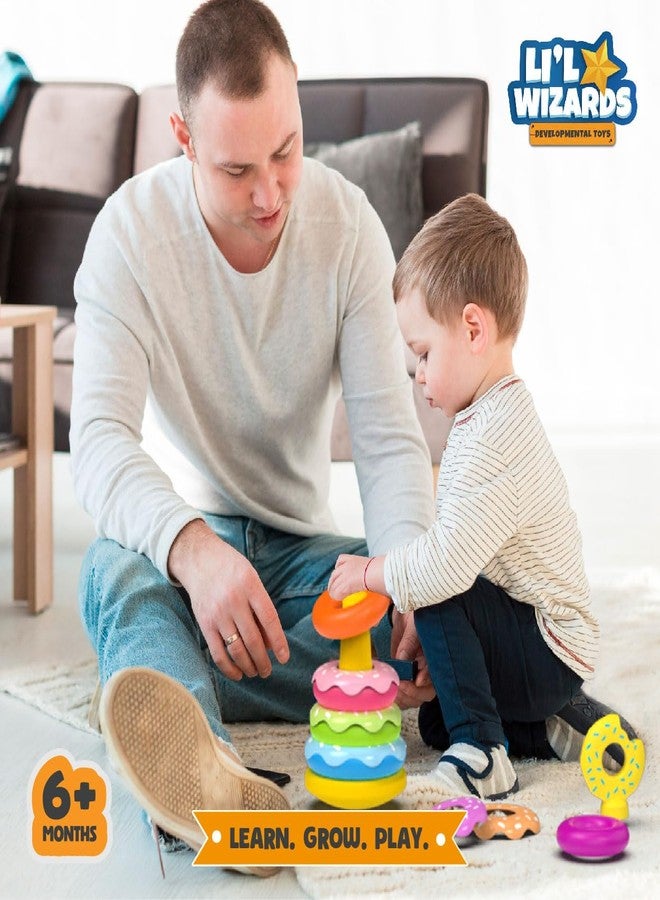 Li'l Wizards Stack and Nest Rocking Doughnut Ring Stacker|5 Ring Multicolored Sorting Tower Game|Learning Toy for Infants & Toddlers Kids|Educational Interactive Baby Toy|Birthday Gift|Made in India - Image 3