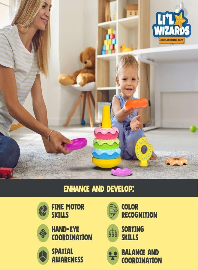 Li'l Wizards Stack and Nest Rocking Doughnut Ring Stacker|5 Ring Multicolored Sorting Tower Game|Learning Toy for Infants & Toddlers Kids|Educational Interactive Baby Toy|Birthday Gift|Made in India - Image 4