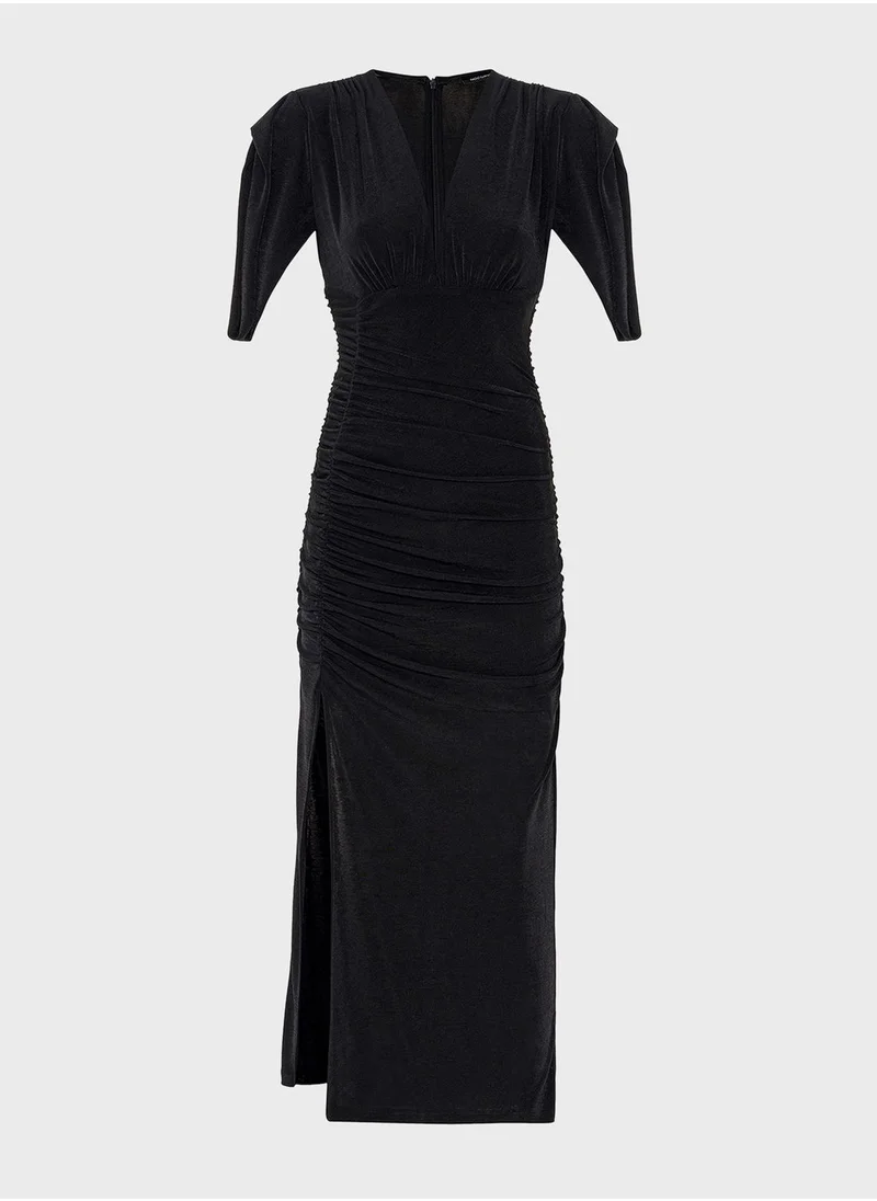 نوكتورن V-Neck Ruched Detail Dress