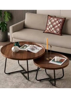 LHFHOMT Sofa Center Tables Set of 2 Pieces, Round Sofa Center table, wooden Top, Strong Gold Metal Frame for Living Room,Sofa Side  - Image 1