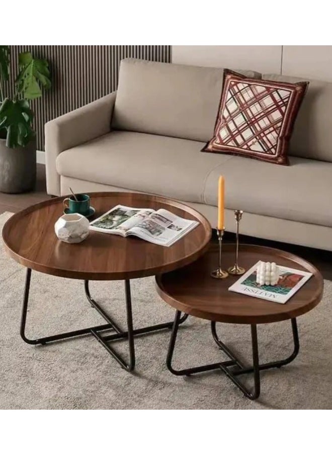 LHFHOMT - Sofa Center Tables Set of 2 Pieces, Round Sofa Center table, wooden Top, Strong Gold Metal Frame for Living Room,Sofa Side - Image 1