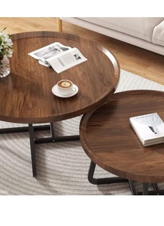 LHFHOMT Sofa Center Tables Set of 2 Pieces, Round Sofa Center table, wooden Top, Strong Gold Metal Frame for Living Room,Sofa Side  - Image 2