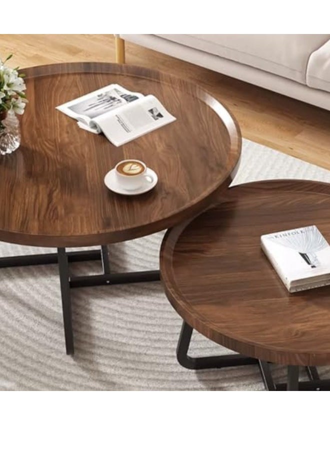 LHFHOMT - Sofa Center Tables Set of 2 Pieces, Round Sofa Center table, wooden Top, Strong Gold Metal Frame for Living Room,Sofa Side - Image 1