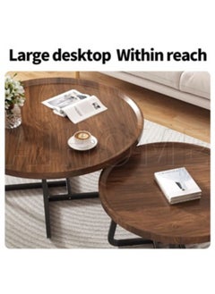 LHFHOMT Sofa Center Tables Set of 2 Pieces, Round Sofa Center table, wooden Top, Strong Gold Metal Frame for Living Room,Sofa Side  - Image 3