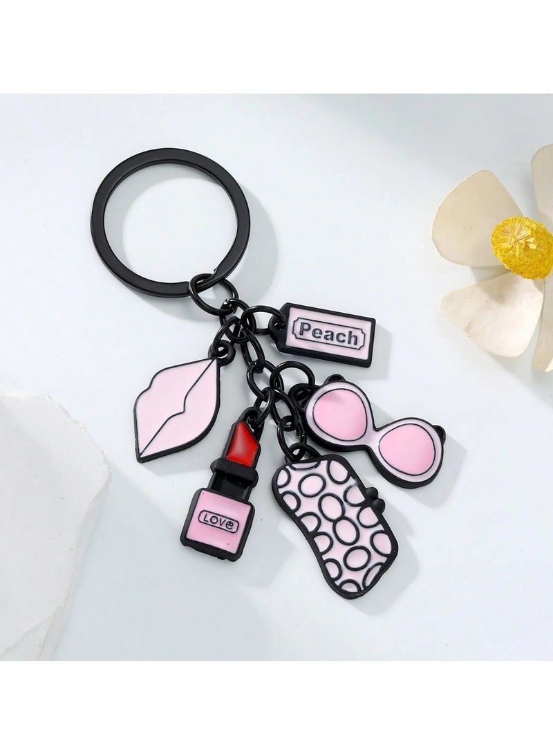 Generic A feminine-style keychain featuring lipstick, sunglasses, and perfume. Easy to attach to keys, bags, or use as a decorative charm.  - Image 1