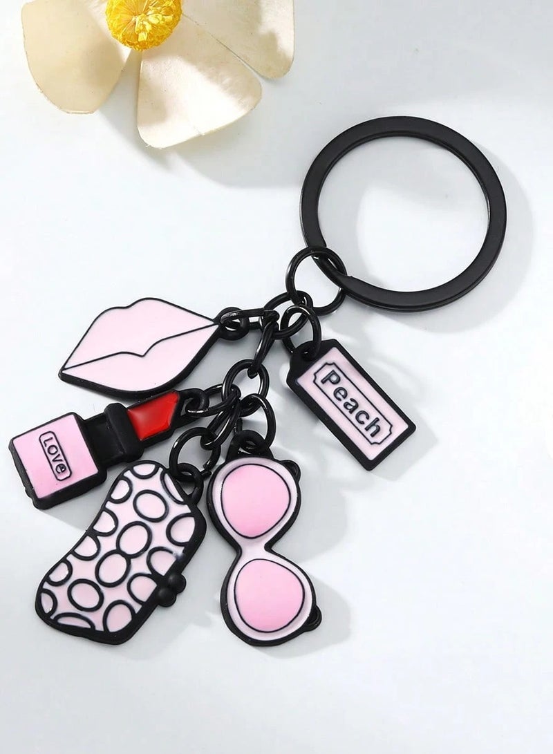 Generic A feminine-style keychain featuring lipstick, sunglasses, and perfume. Easy to attach to keys, bags, or use as a decorative charm.  - Image 2